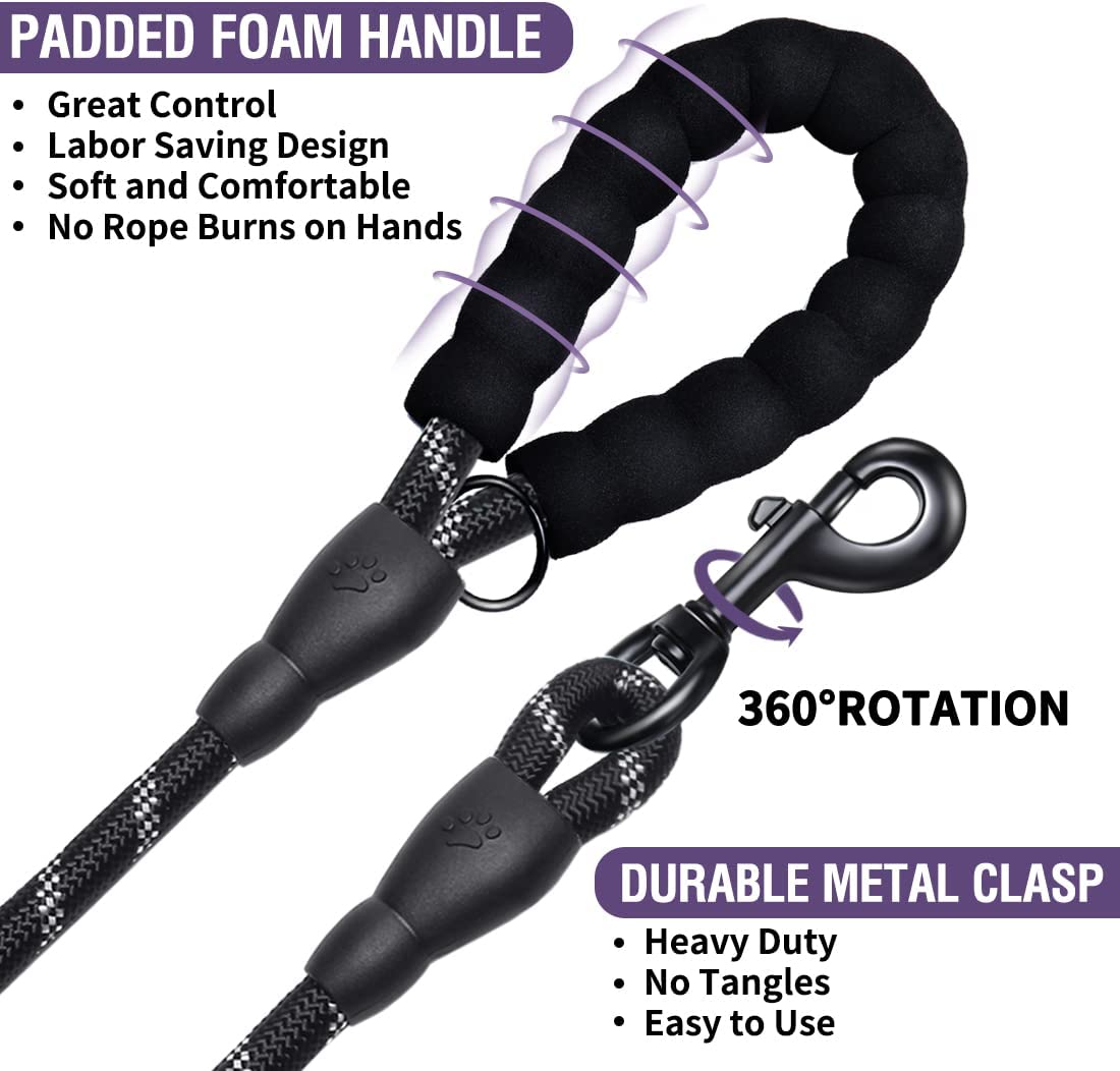 Heavy Duty Reflective Dog Leash-Strong Rope Lead for Small, Medium & Large Dogs