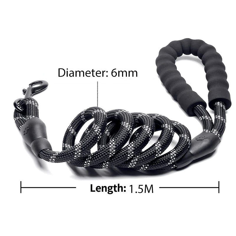 Heavy Duty Reflective Dog Leash-Strong Rope Lead for Small, Medium & Large Dogs
