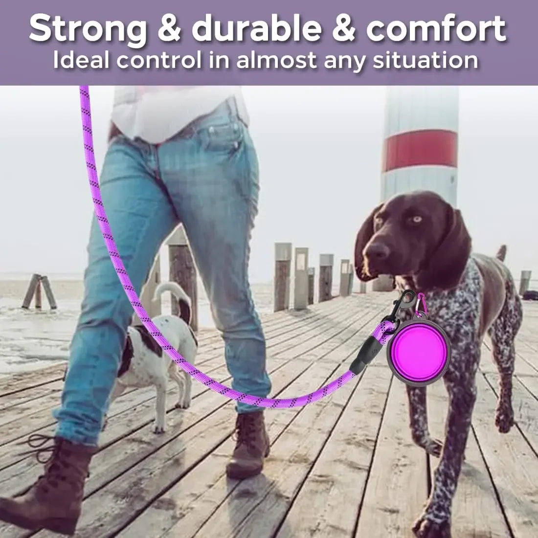 Heavy Duty Reflective Dog Leash-Strong Rope Lead for Small, Medium & Large Dogs