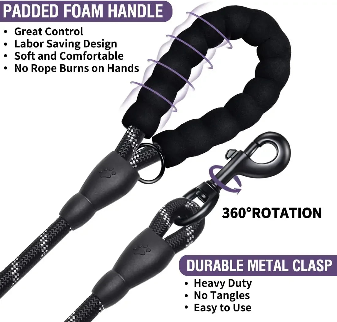 Heavy Duty Reflective Dog Leash-Strong Rope Lead for Small, Medium & Large Dogs
