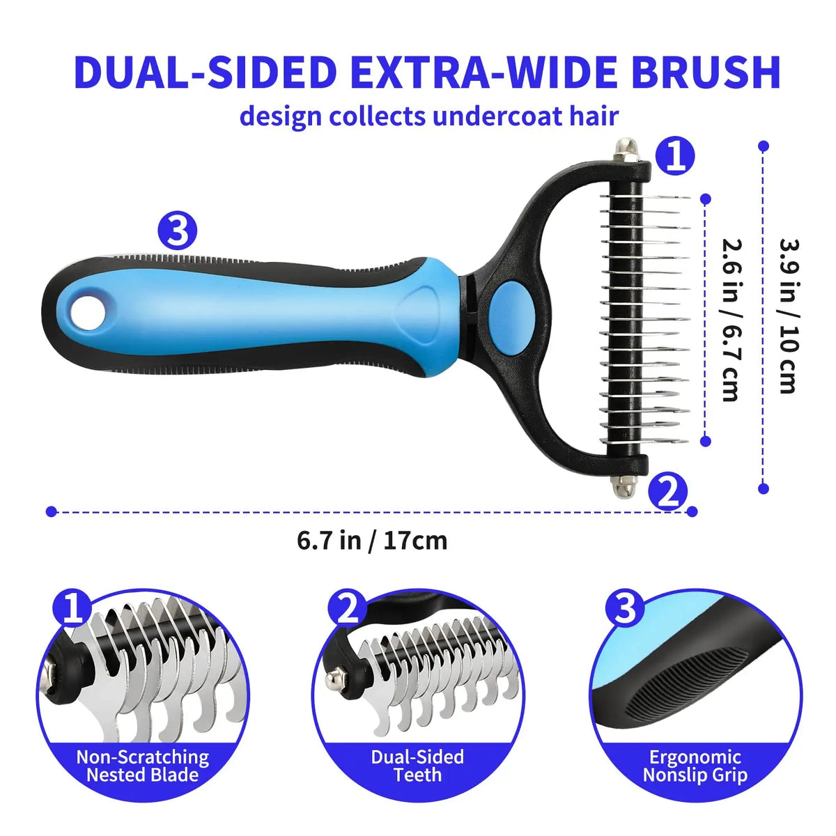 Professional Pet Deshedding Brush Dog & Cats-Undercoat Rake Grooming Comb for Shedding,Knots & Tangles