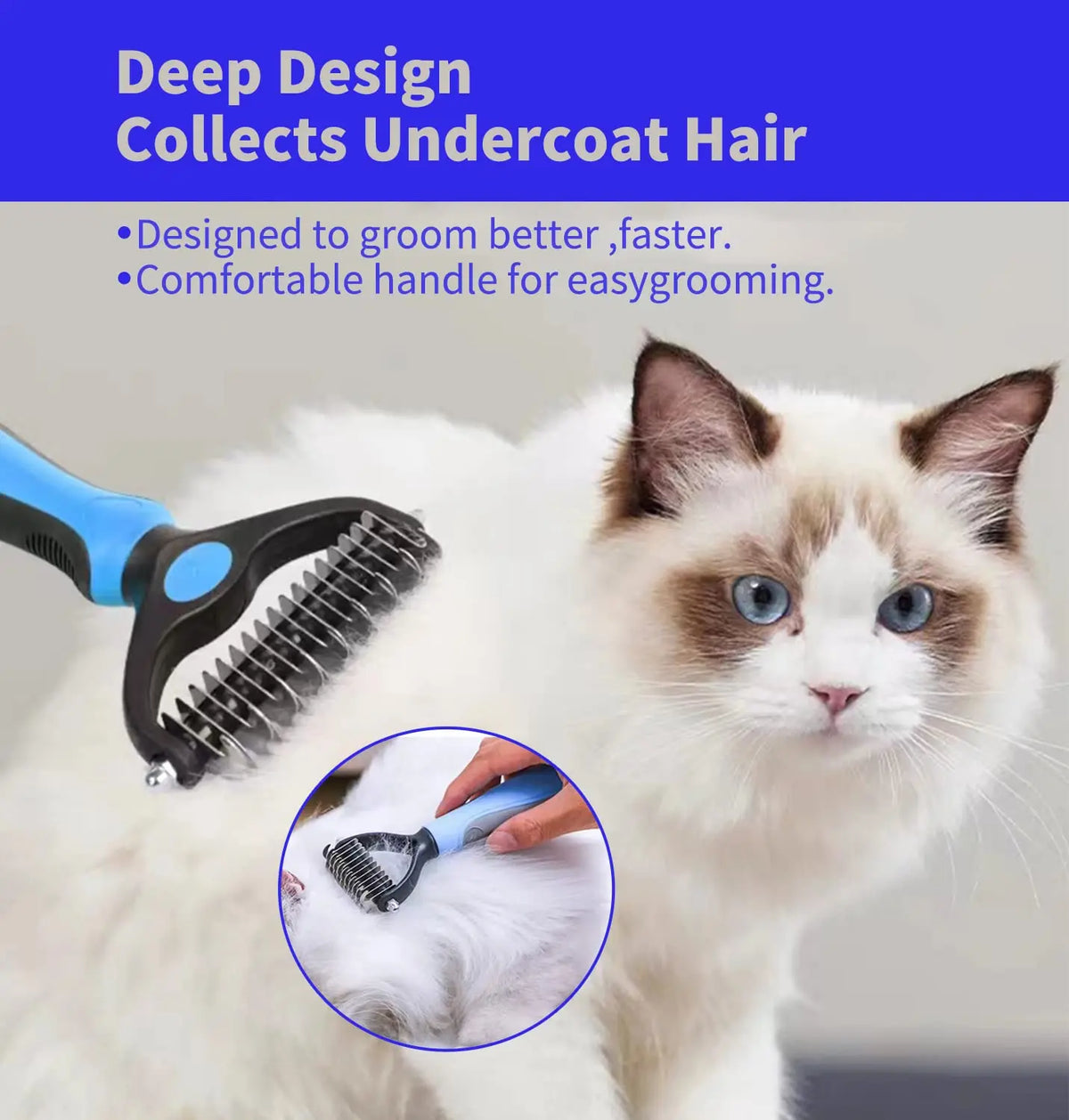 Professional Pet Deshedding Brush Dog & Cats-Undercoat Rake Grooming Comb for Shedding,Knots & Tangles
